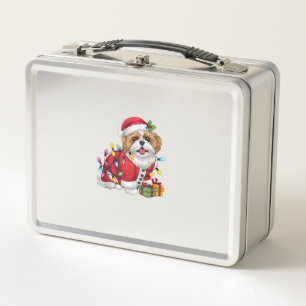 Xmas Lighting Santa Shih Tzu Dog Christmas  Metal Lunch Box