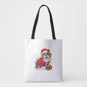 Xmas Lighting Santa Shih Tzu Dog Christmas  Tote Bag