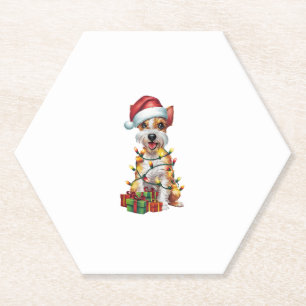 Xmas Lighting Santa Silky Terrier Dog Christmas  Paper Coaster