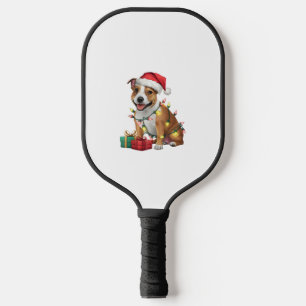 Xmas Lighting Santa Staffordshire Bull Terrier Dog Pickleball Paddle