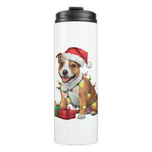 Xmas Lighting Santa Staffordshire Bull Terrier Dog Thermal Tumbler