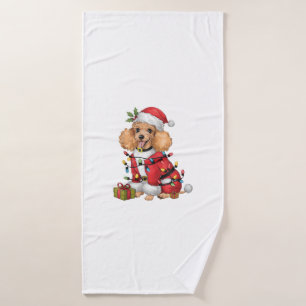 Xmas Lighting Santa Toy Poodle Dog Christmas Bath Towel