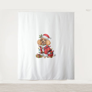 Xmas Lighting Santa Toy Poodle Dog Christmas Tapestry