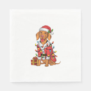 Xmas Lighting Santa Vizsla Dog Christmas Napkin