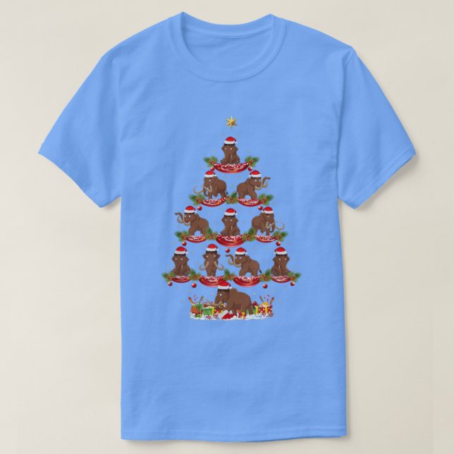 Xmas Lighting Santa Woolly Mammoth Christmas Tree  T-Shirt (Design Front)