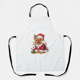 Xmas Lighting Santa Yorkie Dog Christmas Apron