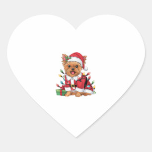 Xmas Lighting Santa Yorkie Dog Christmas Heart Sticker