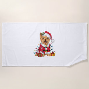 Xmas Lighting Santa Yorkshire Terrier Dog Christma Beach Towel