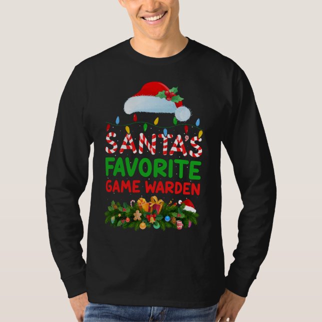 Xmas Lighting Santa's Favourite Game Warden Christ T-Shirt (Front)