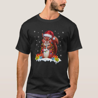 Xmas Lighting Squirrel Wearing Santa Hat Ugly Chri T-Shirt