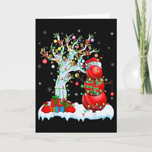 Xmas Lighting Tree Funny Snowman Cricket Ll Christ Card (Front)