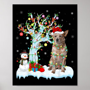Xmas Lighting Tree Santa Hat Australian Cattle Dog Poster