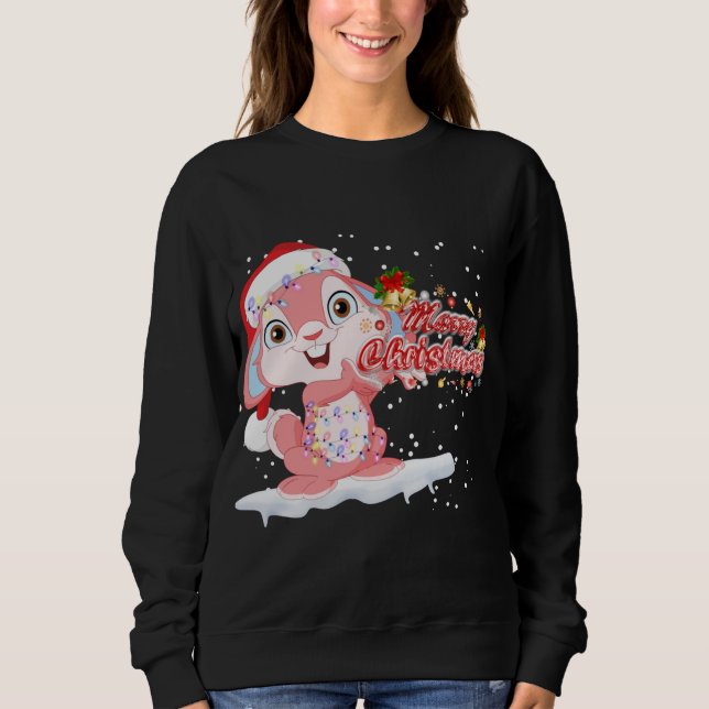 Xmas Lighting Tree Santa Hat Rabbit Bunny Christma Sweatshirt (Front)