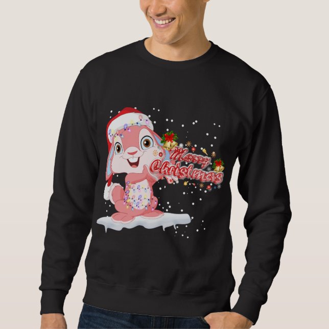 Xmas Lighting Tree Santa Hat Rabbit Bunny Christma Sweatshirt (Front)