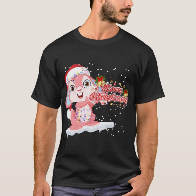 Xmas Lighting Tree Santa Hat Rabbit Bunny Christma T-Shirt (Front)