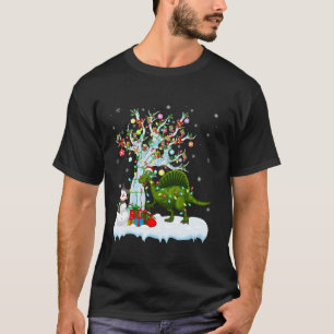 Xmas Lighting Tree Santa Hat Spinosaurus Dinosaur T-Shirt