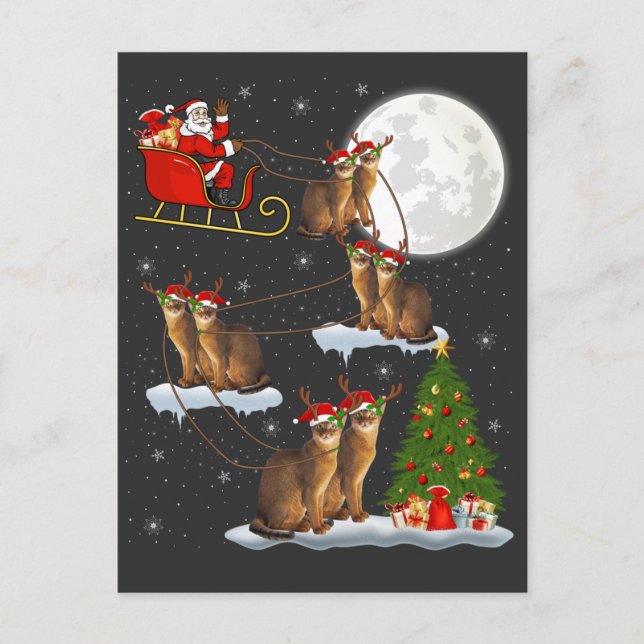 Xmas Lighting Tree Santa Riding Abyssinian Cat Chr Postcard (Front)