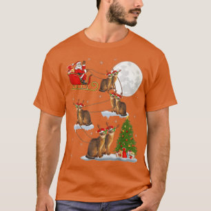 Xmas Lighting Tree Santa Riding Abyssinian Cat Chr T-Shirt