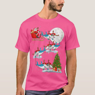 Xmas Lighting Tree Santa Riding Hammerhead Shark C T-Shirt