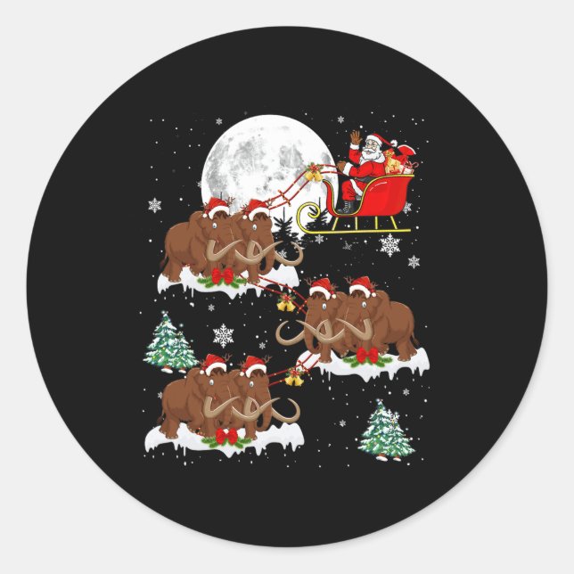 Xmas Lighting Tree Santa Riding Woolly Mammoth Chr Classic Round Sticker (Front)