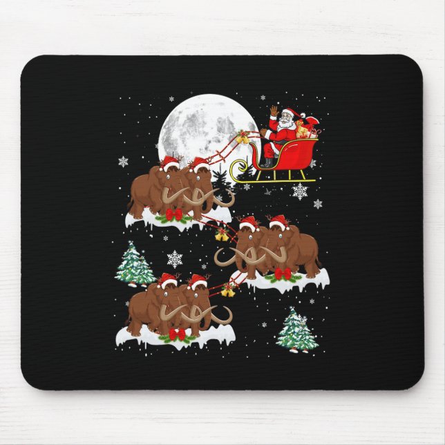 Xmas Lighting Tree Santa Riding Woolly Mammoth Chr Mouse Pad (Front)