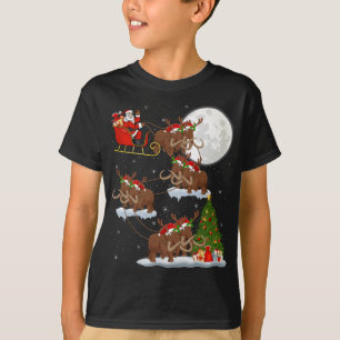 Xmas Lighting Tree Santa Riding Woolly Mammoth Chr T-Shirt