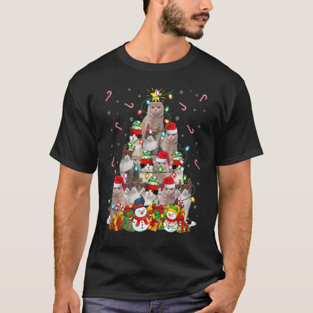 Xmas Lighting Tree Santa Scottish Fold Cat Christm T-Shirt (Front)