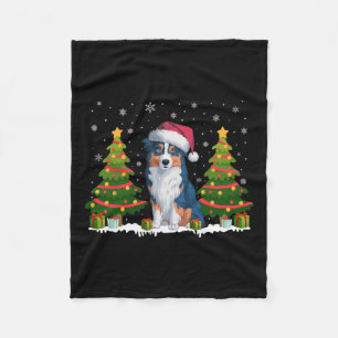 Xmas Lights Australian Shepherd Dog Santa Christma Fleece Blanket