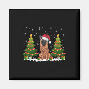 Xmas Lights Belgian Malinois Dog Santa Hat Christm Magnet