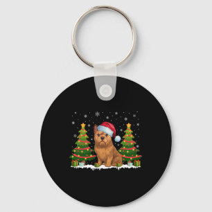 Xmas Lights Brussels Griffon Dog Santa Hat Christm Key Ring