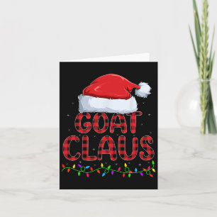 Xmas Lights Buffalo Plaid Goat Santa Claus Christm Card