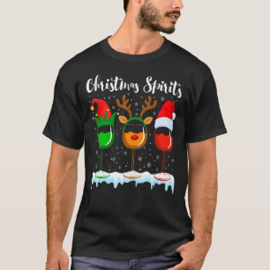 Xmas Lights Elf Christmas Spirits Glasses Of Wine  T-Shirt