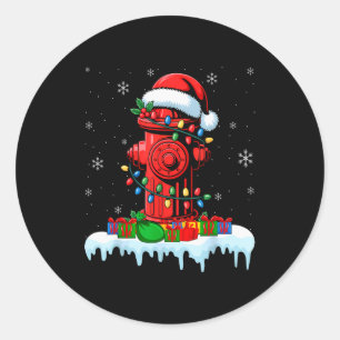 Xmas Lights Fire Hydrant Firefighter Christmas  Classic Round Sticker