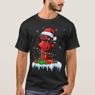 Xmas Lights Fire Hydrant Firefighter Christmas  T-Shirt