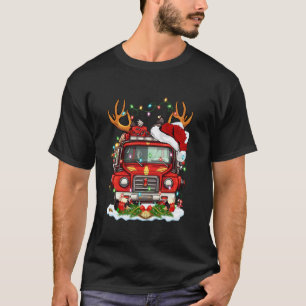 Xmas Lights Fire Truck Firefighter Christmas  T-Shirt