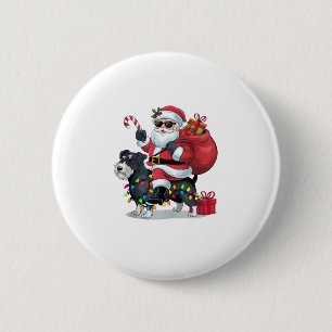Xmas Lights Funny Santa Riding Border Terrier Dog  6 Cm Round Badge