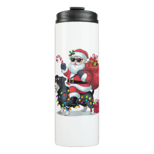 Xmas Lights Funny Santa Riding Border Terrier Dog  Thermal Tumbler