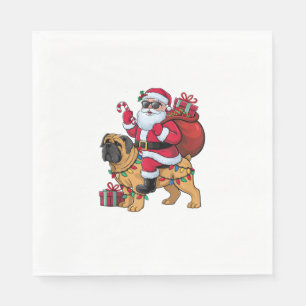 Xmas Lights Funny Santa Riding English Mastiff Dog Napkin