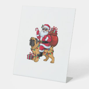Xmas Lights Funny Santa Riding English Mastiff Dog Pedestal Sign