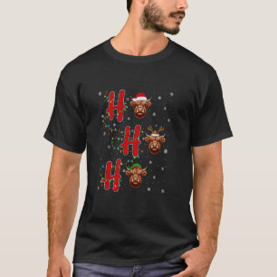 Xmas Lights HO HO HO Highland Cow Funny Ugly Chris T-Shirt