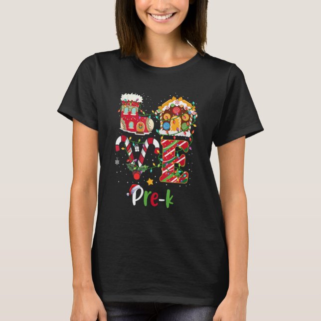 Xmas Lights Love Pre K Teacher Christmas T-Shirt (Front)