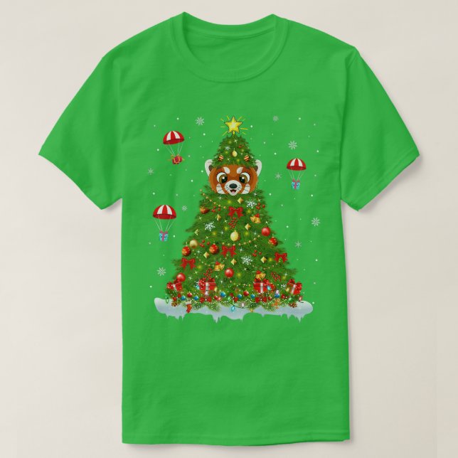 Xmas Lights Matching Family Funny Red Panda Christ T-Shirt (Design Front)