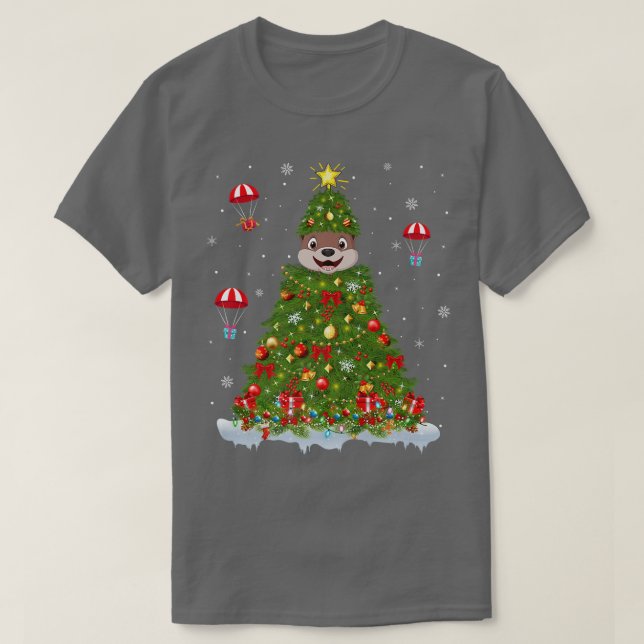 Xmas Lights Matching Family Funny Sea Otter Christ T-Shirt (Design Front)