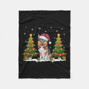 Xmas Lights Norwegian Elkhound Dog Santa Christmas Fleece Blanket
