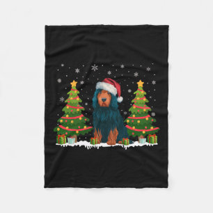 Xmas Lights Portuguese Water Dog Santa Hat Christm Fleece Blanket