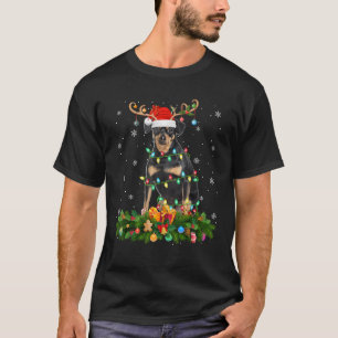 Xmas Lights Reindeer Santa Miniature Pinscher Dog  T-Shirt