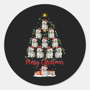Xmas Lights Santa Bichon Frise Dog Christmas Tree Classic Round Sticker