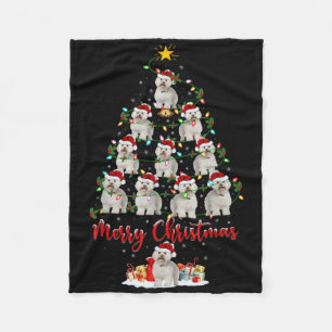 Xmas Lights Santa Bichon Frise Dog Christmas Tree  Fleece Blanket