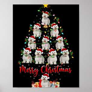 Xmas Lights Santa Bichon Frise Dog Christmas Tree  Poster