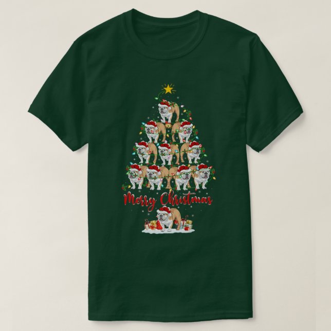 Xmas Lights Santa English Bulldog Christmas Tree  T-Shirt (Design Front)